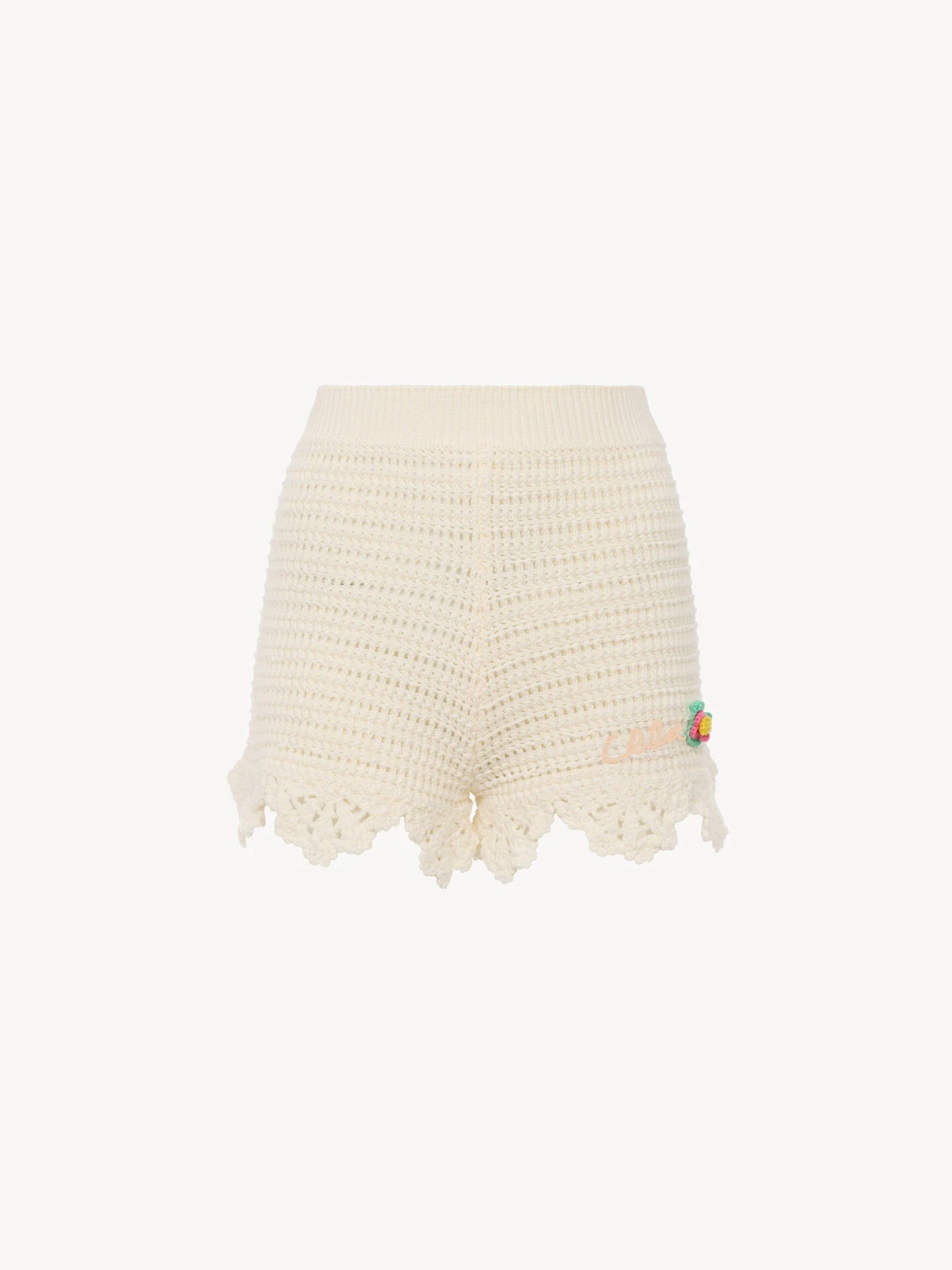 Chloe High-waisted logo mini shorts in crochet knit - Women's Clothing