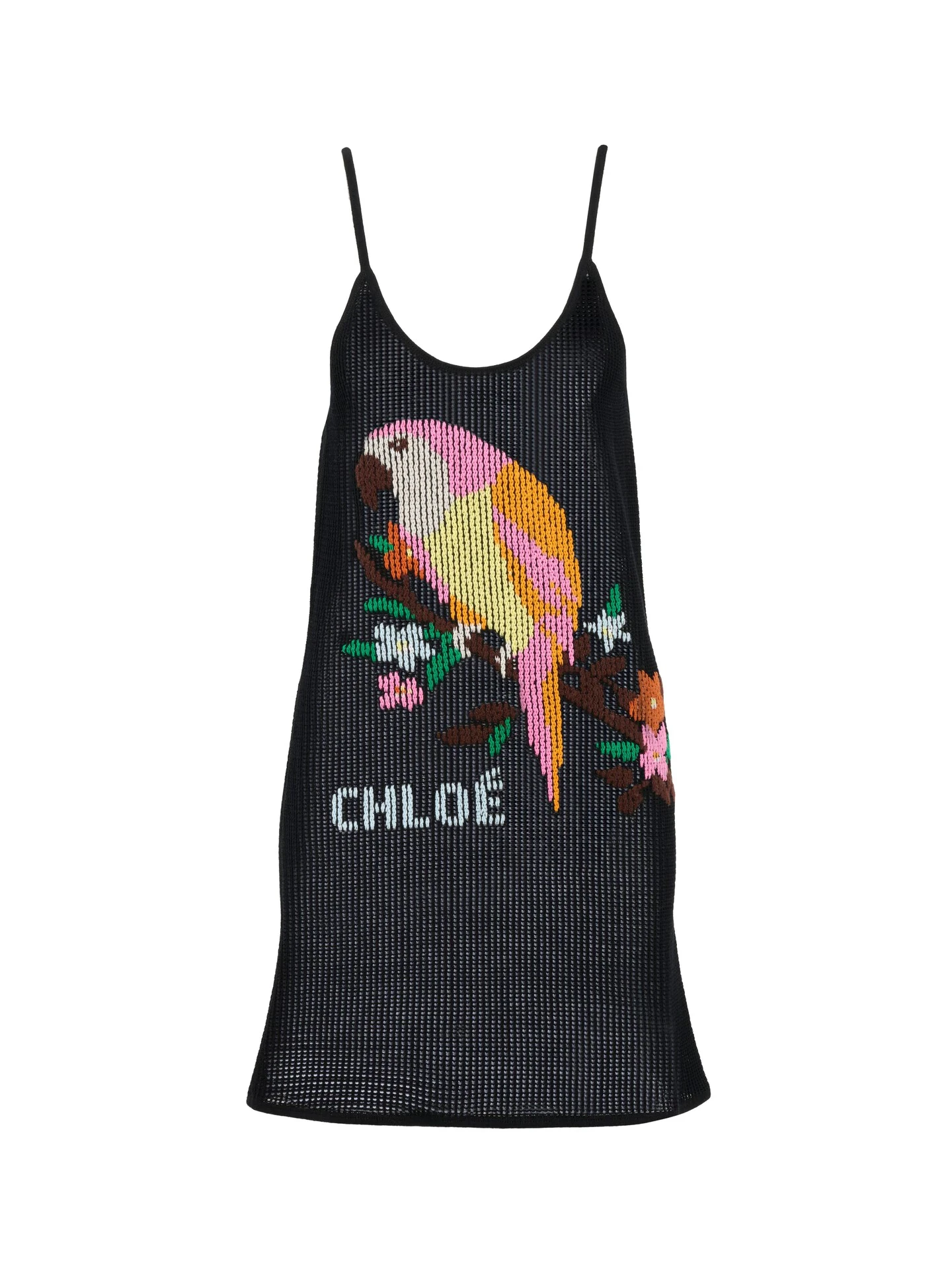Chloe Thin-strap fitted logo mini dress in a cotton mesh knit - Women's Clothing