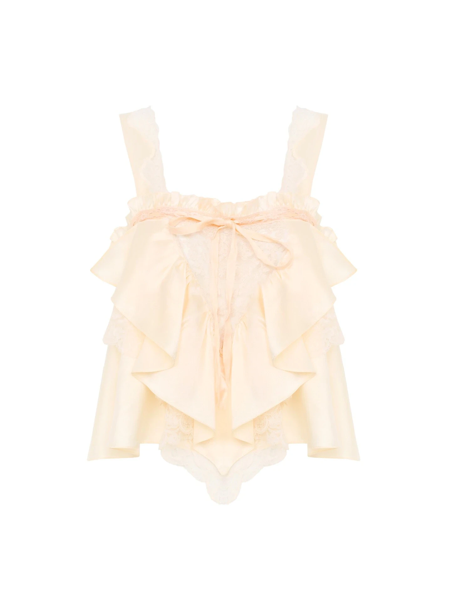 Chloe Sleeveless ruffle top in washed silk satin & lace - Women's Clothing