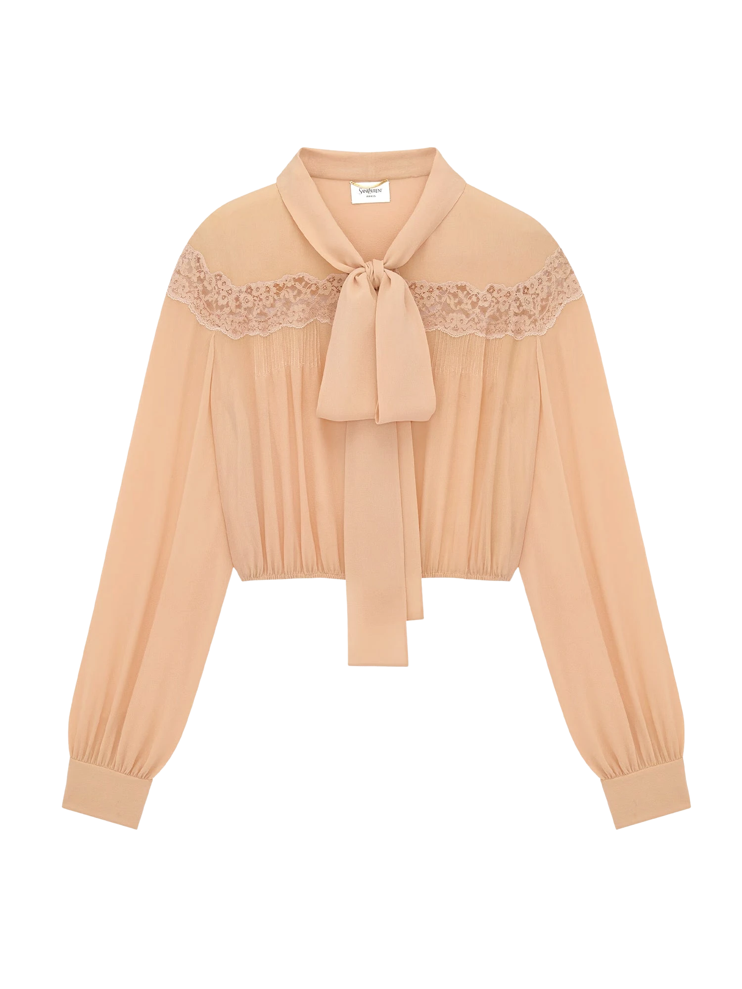 Saint Laurent Silk Georgette and Lace Lavallière Blouse