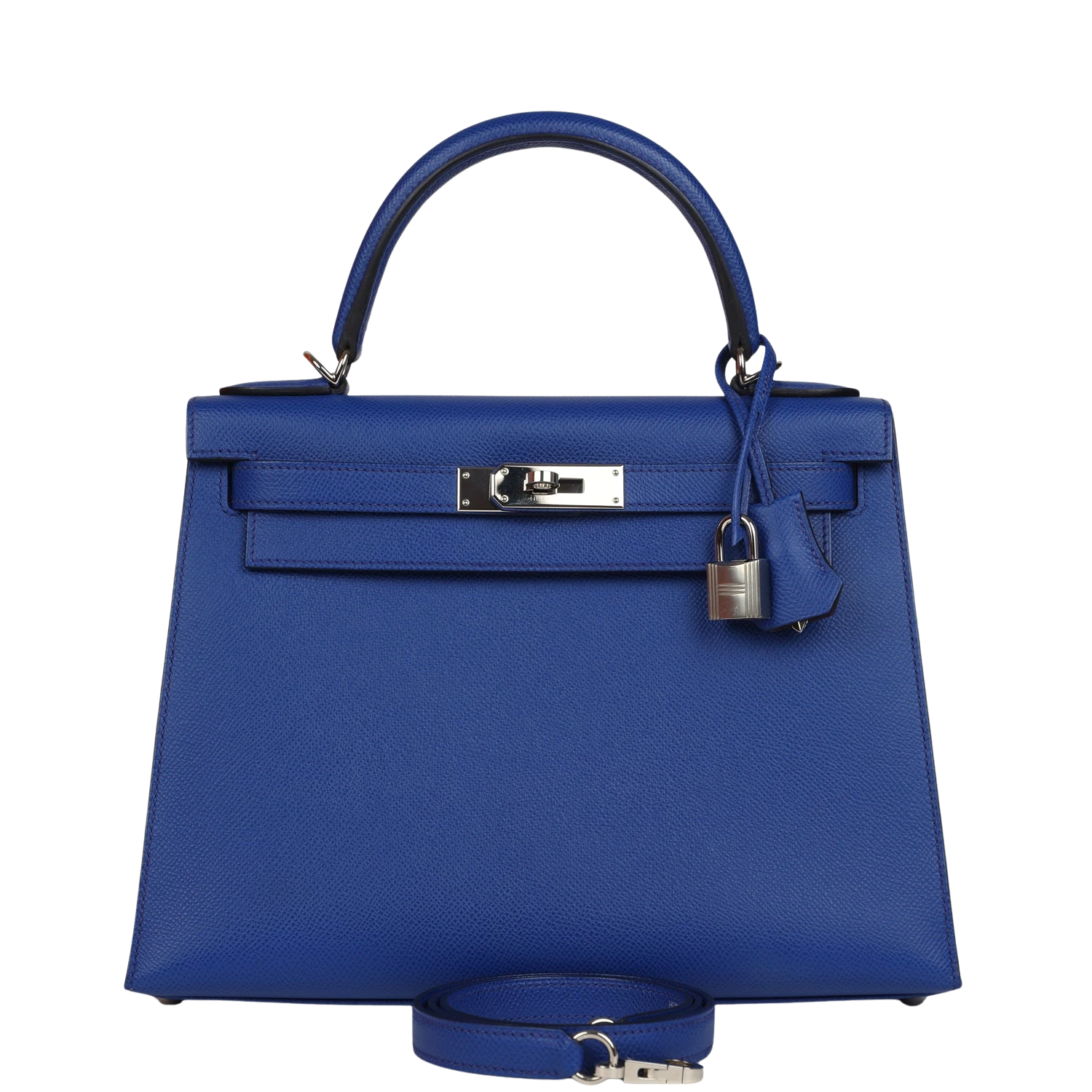 hermes Pre-owned Hermes Kelly Sellier 28 Bleu Royal Verso Epsom Palladium Hardware