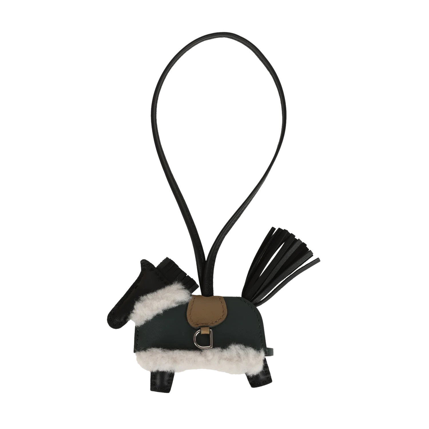 hermes Hermes Rodeo Robeo Plush Charm PM Black, Beige Marfa, Vert Mangrove Milo Lambskin and Ecru Merino Wool Palladium Hardware