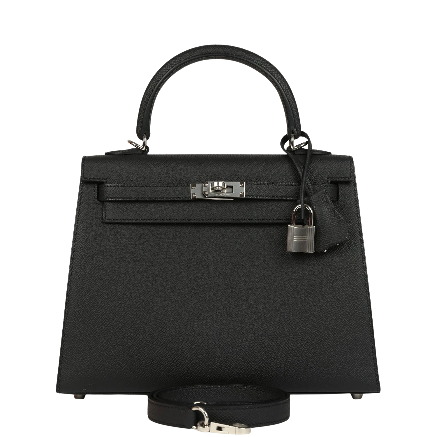 hermes Hermes Kelly Sellier 25 Black Epsom Palladium Hardware