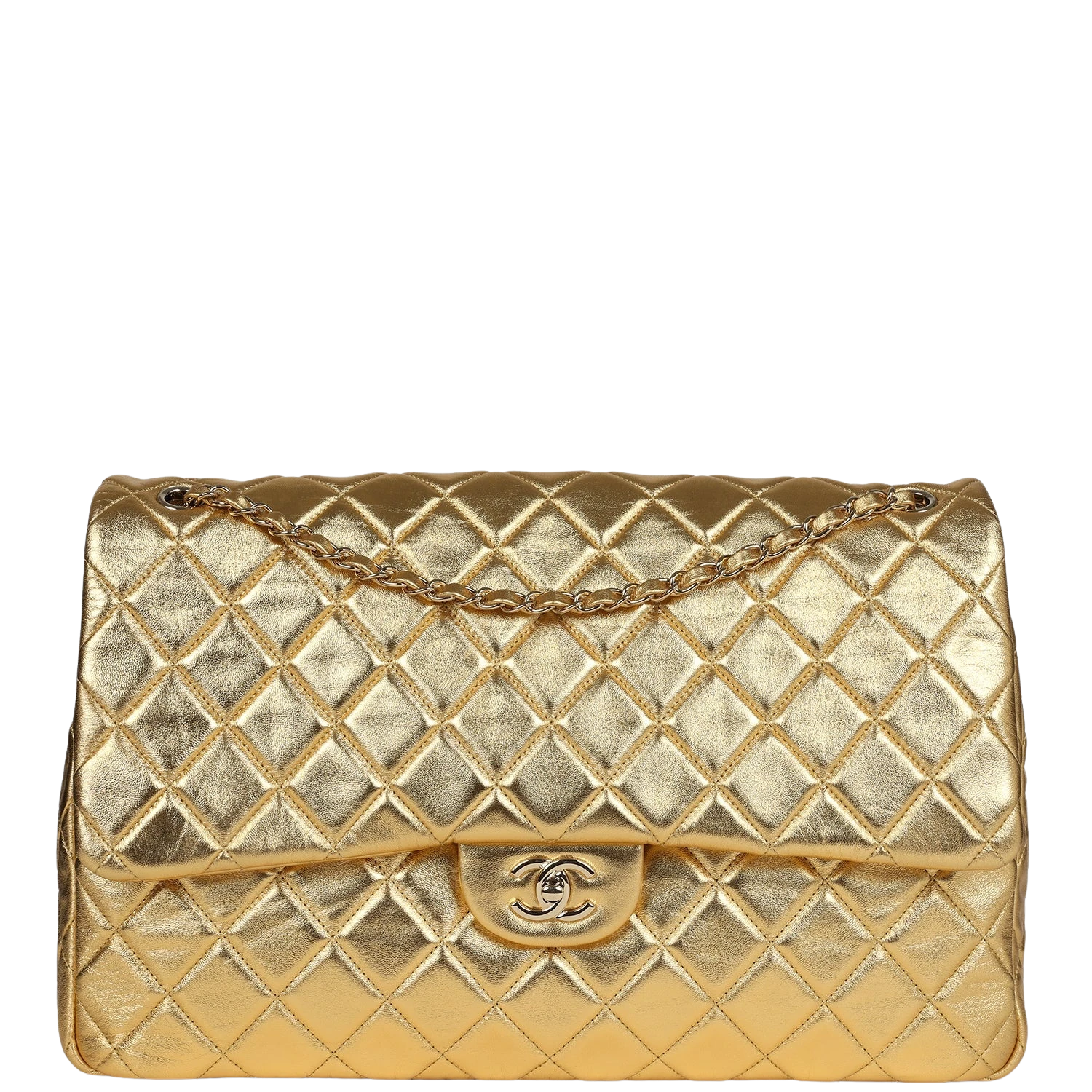 Chanel Chanel XXL Classic Single Flap Bag Gold Metallic Lambskin Light Gold Hardware