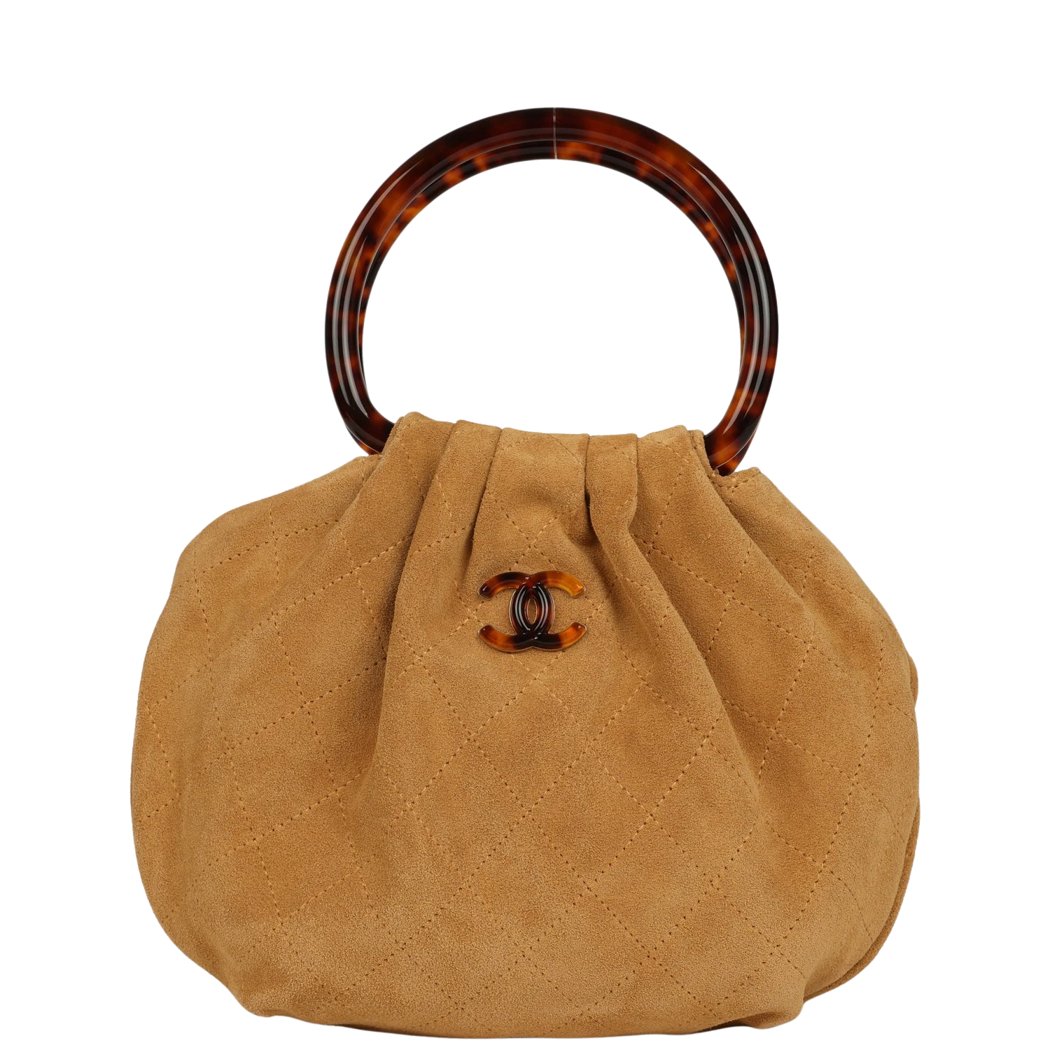 Chanel Chanel Small Pouch Beige Suede Tortoiseshell Hardware