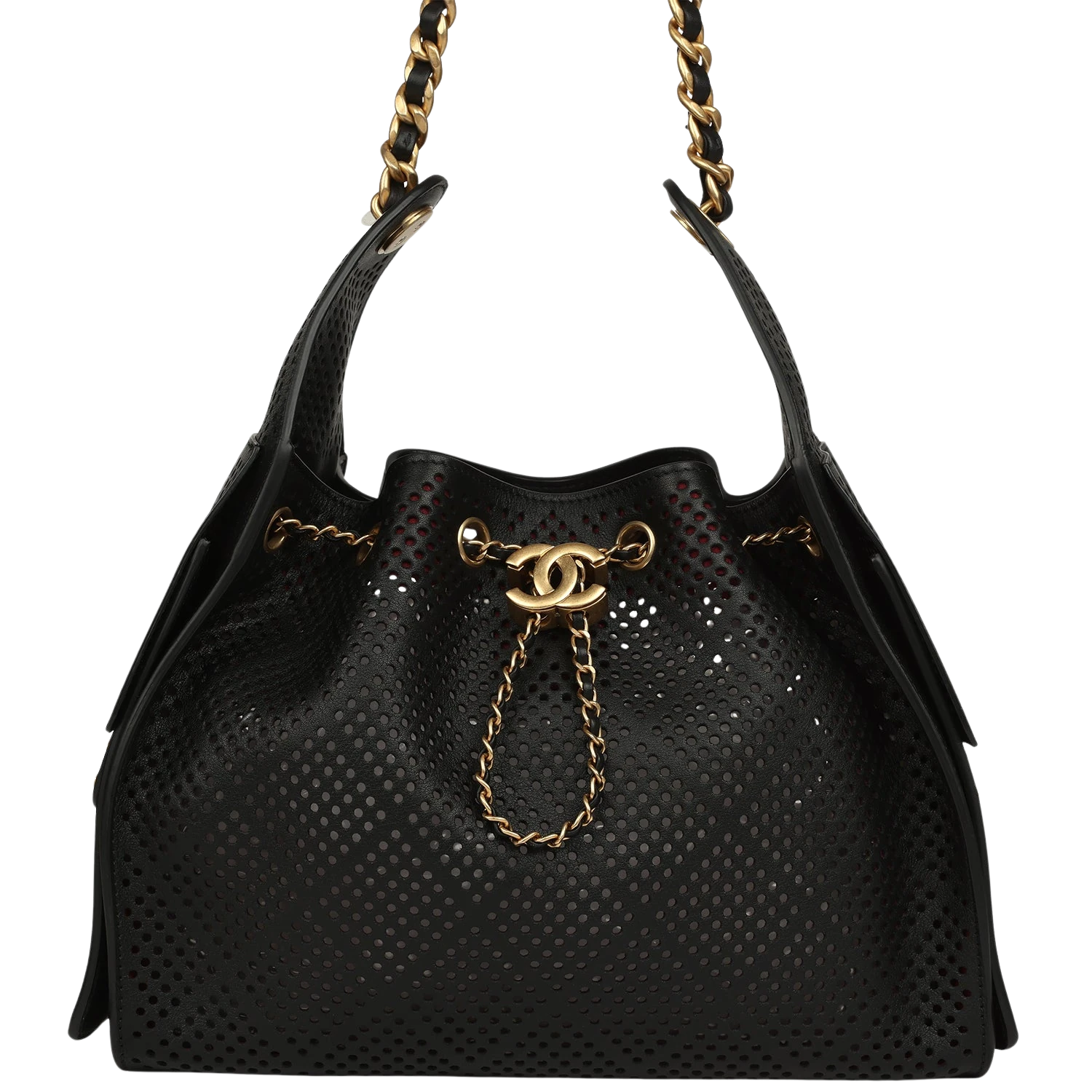 Chanel Chanel Small 25 Hobo Bag Black Perforated Calfskin Antique Gold Hardware