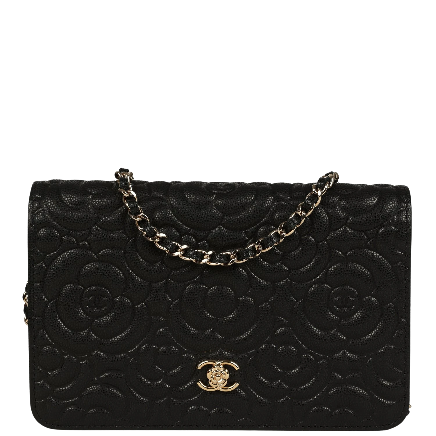Chanel Chanel Camellia Wallet On Chain WOC Black Shiny Caviar Gold Hardware